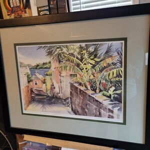 Tropical Street Scene Art Print in Black Frame